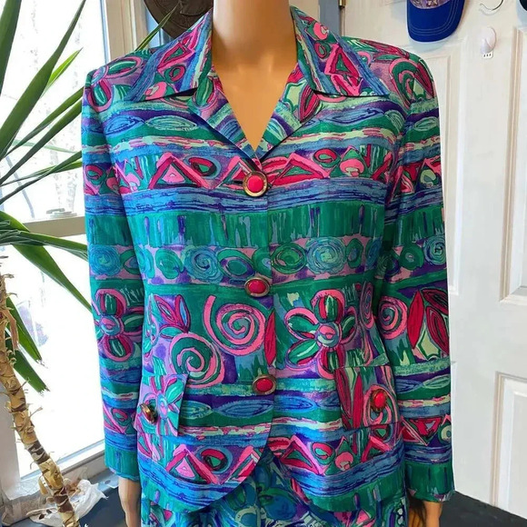 Anne Crimmins for Umi Collections Y2K 100% Silk Matching Blazer & Skirt Lady 12 - Picture 6 of 10